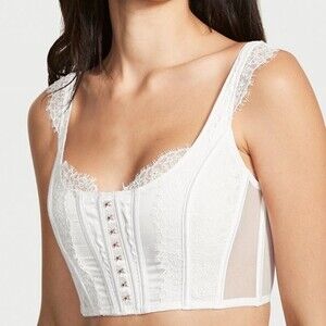 Victoria’s Secret Hook and Eye White Unlined Lace Up Corset Top Small